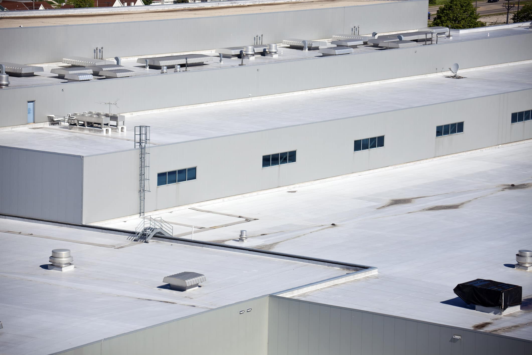 Roofs of the big warehouse - aerial view